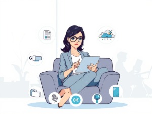 Outils numériques gratuits : personnage avec tablette et icônes cloud, design, code, sécurité, collaboration, illustration moderne.